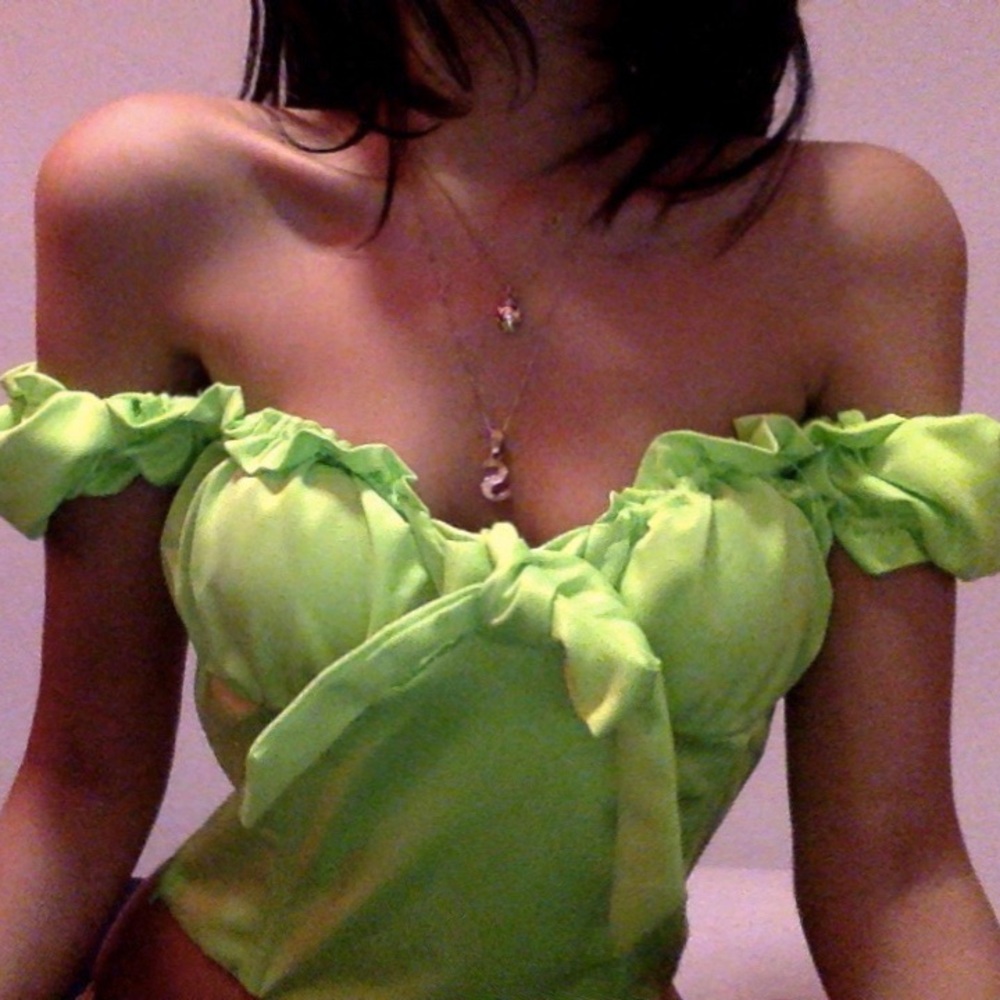 neon green off the shoulder top
